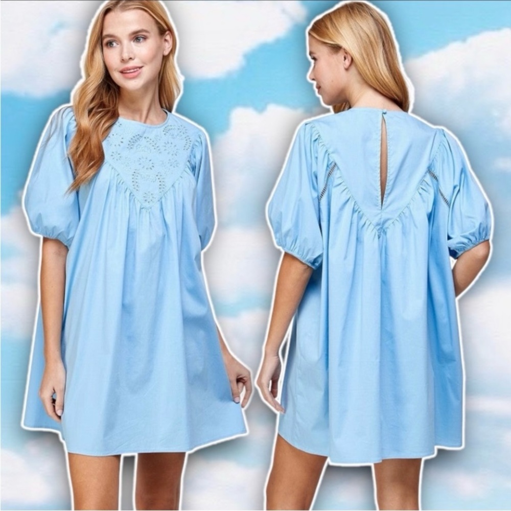 NWT STRUT & BOLT Puff Sleeve Eyelet Trapeze Dress Dollycore Prairie Cottagecore